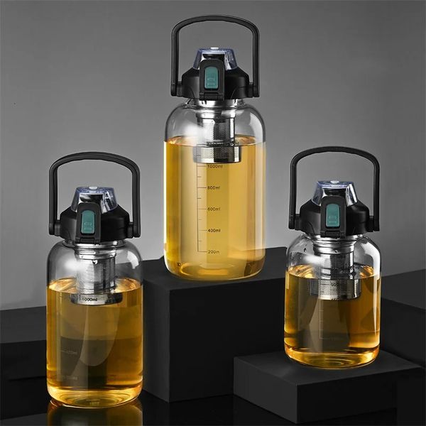 Garrafas de água de vidro de grande capacidade 800ml-2000ml com coador de chá portátil garrafa infusor de chá para esporte camping drinkware 240306