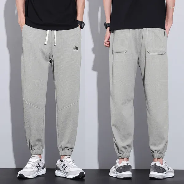 Calças masculinas casuais carga baggy bunching pés cintura elástica calças com cordão moda masculina cinza jogging streetwear sweatpants