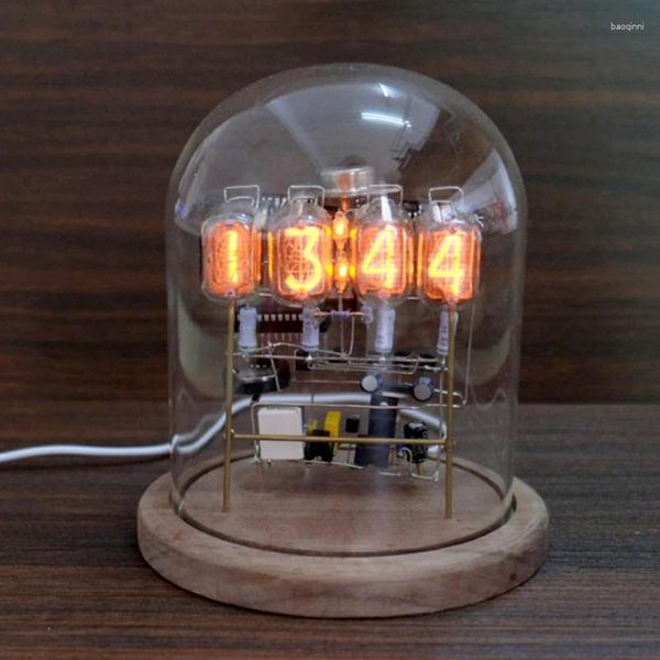 Relógios de mesa DIY In12 Nixie Tubo Relógio Madeira Controle Silencioso Mesa Retro Digital Handmade Brilho Decoração