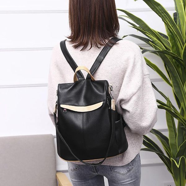 Sacos escolares mochila de couro para mulheres simples moda casual sólida viagem leve portátil mochilas saco de livro legal