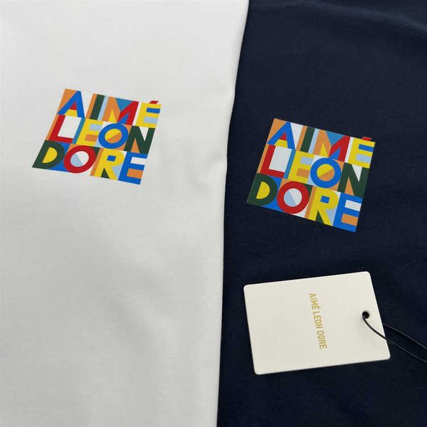 Мужская и женская модная футболка от дизайнеров Леона Доре с абстрактными цветовыми блоками и буквами Ald с коротким рукавом Модная High Street Casual 4d4s