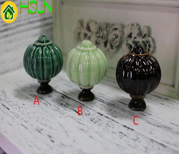 Maçaneta de cerâmica abóbora, maçaneta para gaveta, maçaneta para porta de armário de cozinha, verde escuro, marrom5243377