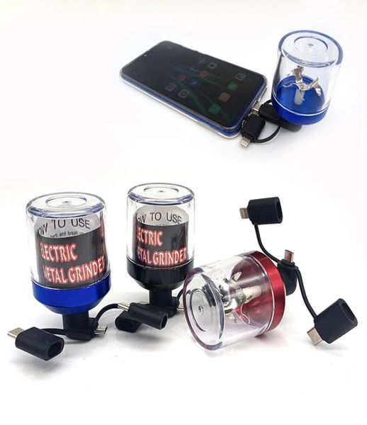 Elektrische Kräutermühle aus Aluminium, Metallbrecher, elektrische Tabakmühlen, 3 Farben, passend für USB- und Android-Telefone, 1463444