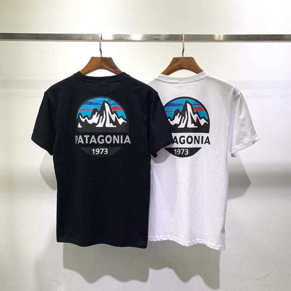 Camiseta masculina e feminina de lazer da marca Tagonia Snow Mountain simples de manga curta