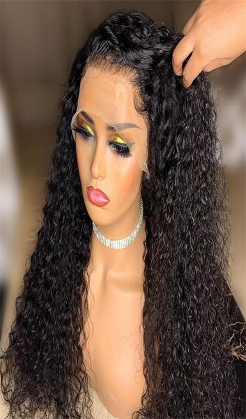 Длинные кудрявые вьющиеся волосы 360 кружева Синтетический парик фронта шнурка для чернокожих женщин 13x4 Парик фронта шнурка Бесклеевой термостойкий натуральный Hairlin1496457