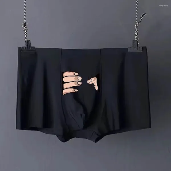 Mutande da uomo mutandine divertenti biancheria intima sexy solida slip da boxer in seta ghiacciata pantaloncini da cartone animato di personalità morbida lingerie ultra sottile senza cuciture