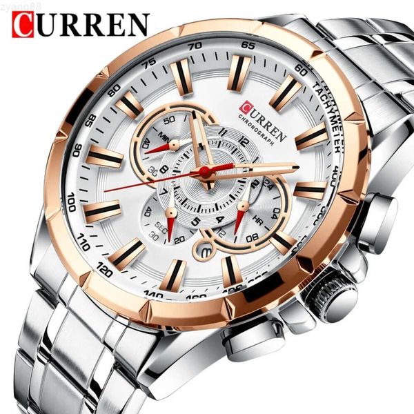 Curren Watch Men 8363 Lüks Küçük Üç Dial Sport Stop Chronograf Takvimi Paslanmaz Çelik Saatler Moda Kol saati Relojes