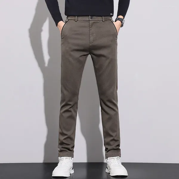 Erkek pantolon browon klasik iş sıradan erkekler 2024 bahar ve sonbahar orta düz katı tam uzunlukta pantolon daliy iş kıyafetleri