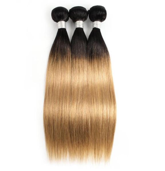 Capelli peruviani colorati 3 pacchi dritti T 1B 27 Capelli biondi Ombre Stile corto Bob Capelli umani vergini cambogiani indiani brasiliani We5139150