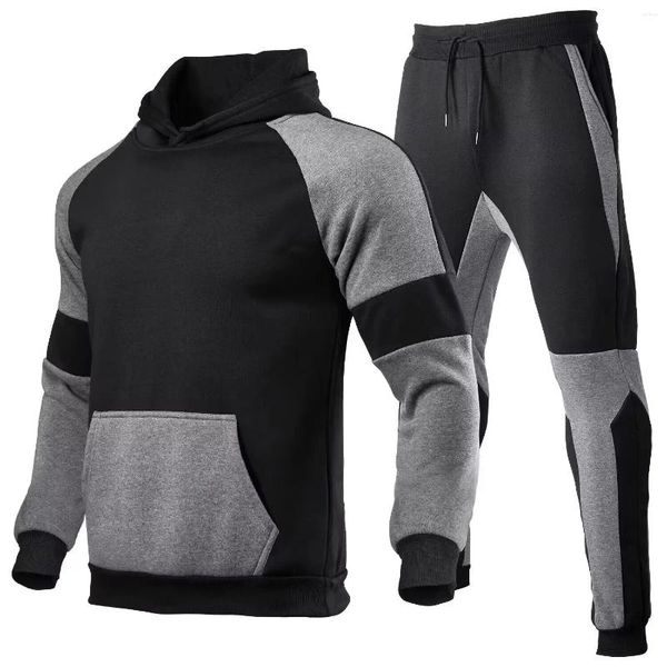 Tute da uomo 2024 Primavera e Autunno Giacca con cappuccio Splicing Suit Pantaloni casual con cappuccio Due set di tendenza moda Abbigliamento sportivo fitness