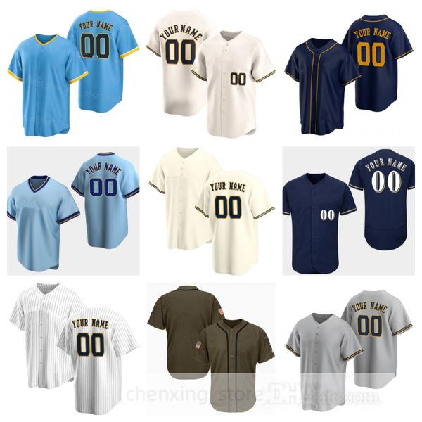 Camisa de beisebol costurada 2024 99 Gary Sanchez 64 Vinny Capra 79 Oliver Dunn 6 Owen Miller 14 Andruw Monasterio 3 Joey Ortiz 2 Brice Turang 16 Blake Perkins 74 Roller