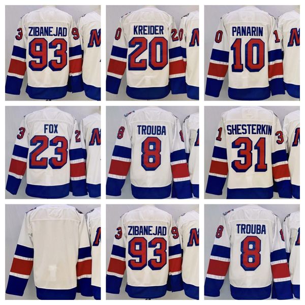 Costurado NYR 2024 Stadium Series Hockey Jersey 93 Mika Zibanejad 23 Adam Fox 10 Artemi Panarin 31 Igor Shesterkin 8 Trouba 20 Kreider Jerseys Branco