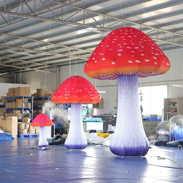 7mH (23 pés) Cogumelo inflável gigante de led independente, modelo de planta reta e torta, decoração de festa ao ar livre com material de impressão completo com soprador, envio grátis