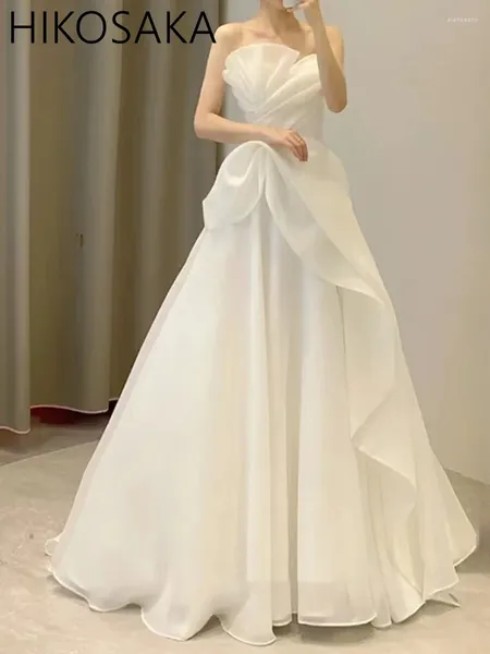 Partykleider Luxuriöses romantisches Organza-Hochzeitskleid A-Linie, Röhrenoberteil, Empire-Prinzessin, gerafft, schickes Tüll-Brautkleid, elegantes Vestido de Noiva