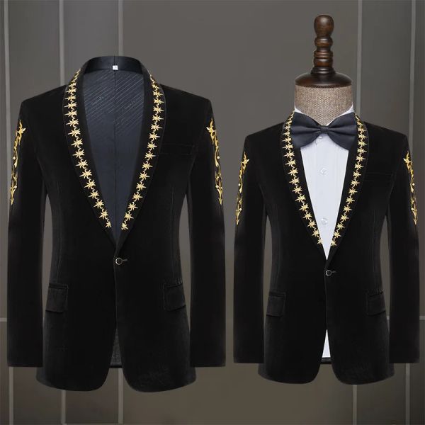 Jaquetas moda slim fit desempenho terno masculino cantor palco desempenho anfitrião vestido liso preto terno casaco (apenas blazer)