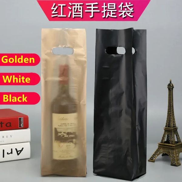 50 Stück goldene Einzel-Doppelflasche Rotwein-Griffbeutel aus Kunststoff, Geschenk-Einkaufstasche, Bier-Verpackungsbox, Champagner-Glasflasche, Geschenktüte 240304