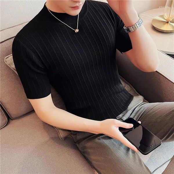 Homens camisetas Coreano Roupas de Luxo Outono Inverno Com Gola Redonda Oversize Slim Fit Casual Malha Masculino A05