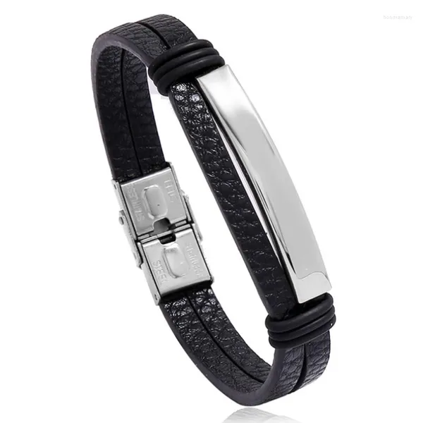 Charme pulseiras moda punk aço inoxidável pulseira de couro preto marrom pulseiras multicamadas simples pulseira casual jóias para mulheres homens