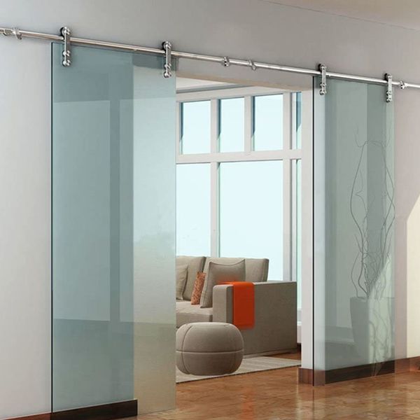 (Spedizione gratuita USA) 8ft-16ft Moderno Europeo In Acciaio Inox Doppio Vetro Scorrevole Barn Door Hardware Track Set Kit di Rulli