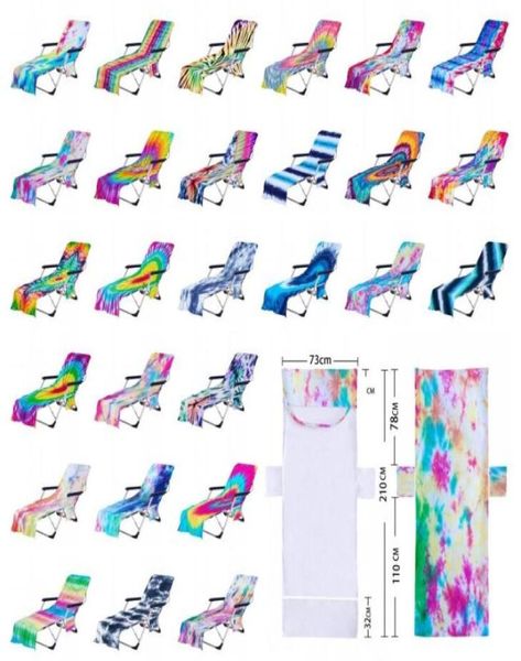 Tie Dye Beach Chair com bolso lateral colorido Chaise Lounge Toalha Capas para piscina de sol do sol do sol YL5989359627