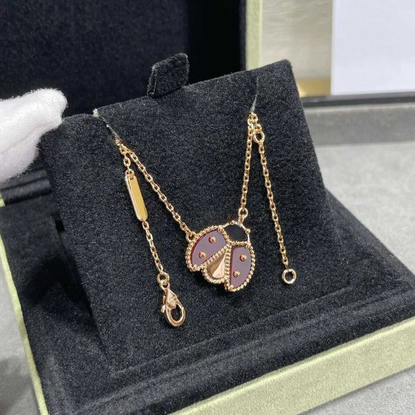 Tasarımcı Kolye Vancf Kolye Lüks Elmas Agate 18K Gold Clover Star Lady Blug Kolye V Gold Precision Kırmızı Akik Kolye Zinciri Canlı