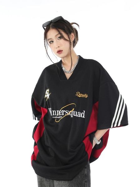 Y2K Basketball T Shirts Frauen Sportliche Kurzarm Tees Hip Hop Stickerei V-ausschnitt Tops Übergroßen Streetwear Sommer Kleidung 240228