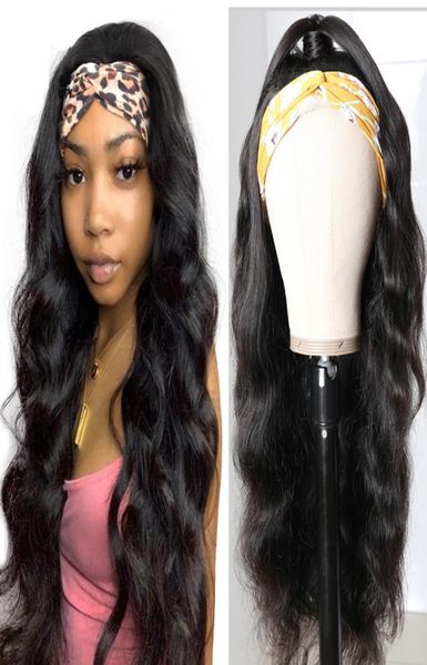 Parrucche per capelli per donne nere Parrucche per capelli umani malesi dell'onda del corpo con fascia per capelli Remy Parrucca per capelli umani7778731
