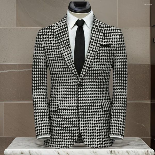 Ternos masculinos verificar blazer para casamento xadrez notch lapela dois botões houndstooth terno jaqueta estoque elegante moda masculina 1 pc casaco 2024