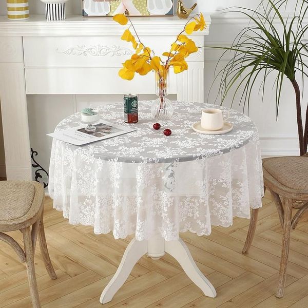 Tischdecke im europäischen Stil, weiße, runde Spitze für Veranstaltungen, Zuhause, Party, Hochzeit, romantische Dekoration, Kaffeebezug, Garntischdecke, 196 h