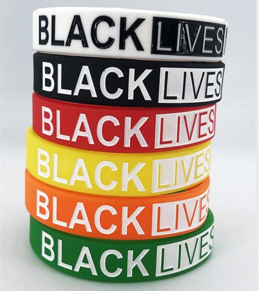 6 Farben Black Lives Matter Armbänder Silikon-Armband-Armband-Buchstaben-Druck-Gummi-Armreifen-Armband-Parteibevorzugung Ganzes KJJ6074626