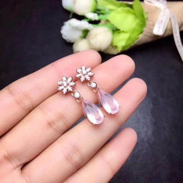 Stud Küpe Kişilik Trendi Gül Kuvars Küpe Doğal ve Gerçek 925 STERLING Gümüş