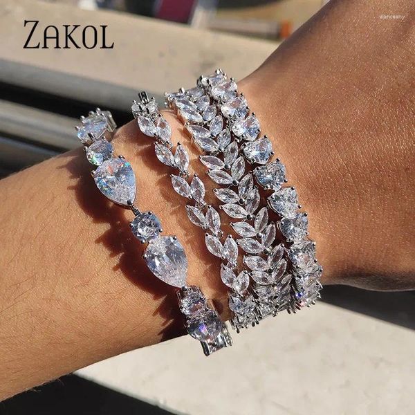 Braccialetti a maglie ZAKOL Cubic Zirconia Tennis per donna Bracciale con ciondolo goccia d'acqua CZ Gioielli da uomo