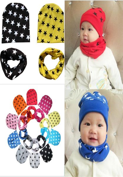 Yıldızlar Beanie şapka ve eşarp seti bebek çocuklar sevimli kış bandana kafatası kapakları 2 adet set kızlar kızlar pamuk atkı kafa bandı şapkalar2438373