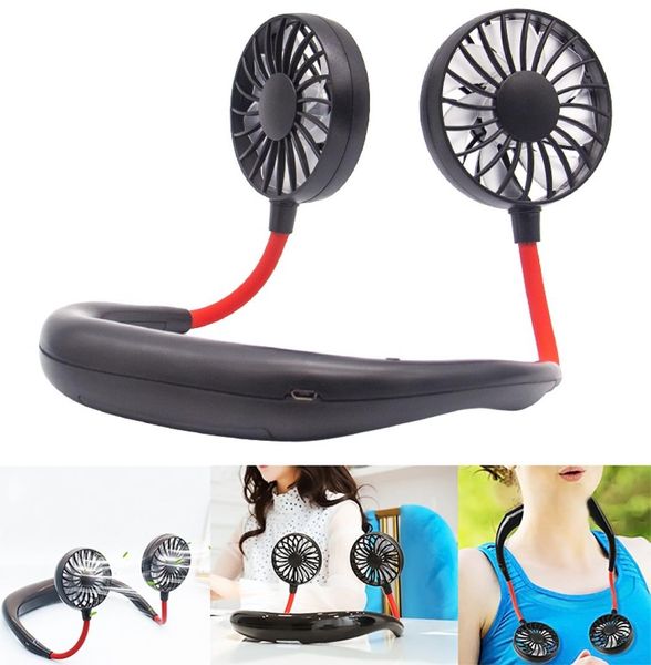 Tragbarer USB-wiederaufladbarer Nackenbügel, Lazy Neck Hanging Dual Cooling Mini Fan Sport 360 Grad drehbarer hängender Halsventilator3996054