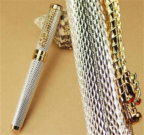 Füllfederhalter Jinhao1200 Silber 18KGP B-Feder Drache geschnitzt Briefpapier Schule Büro Schreiben 2209289123267