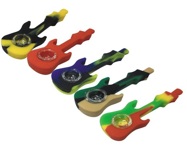 Tubo de silicone colorido tabaco para bongos de água forma de guitarra inquebrável tubos de mão acessórios para fumar 100 pcslot3123923