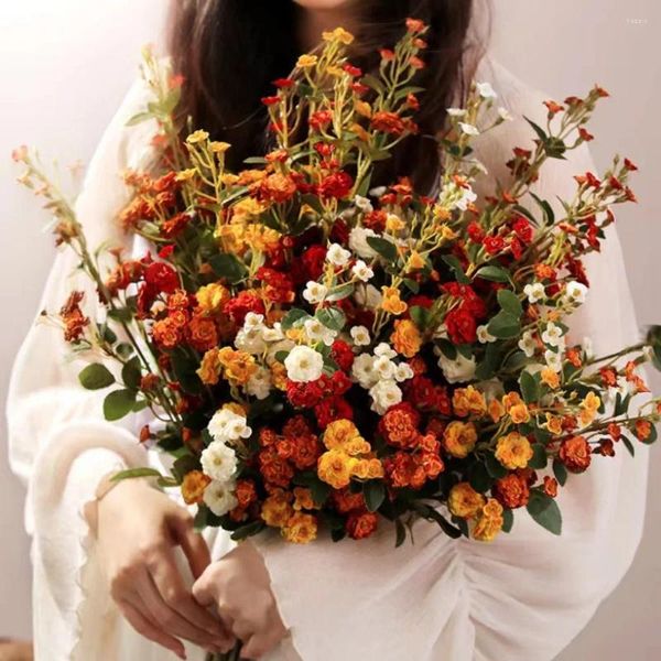 Dekorative Blumen, mehrere Gabeln, künstliche Blumen, Seidenstoff, Herz-Rosen-Blumenstrauß, 75 cm, mehrfarbig, künstlich