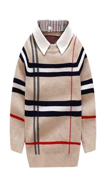 18T Kleinkind Kind Jungen Kleidung Herbst Winter Warme Pullover Top Langarm Plaid Pullover Mädchen Mode Gestrickte Gentleman Strickwaren 2105812539