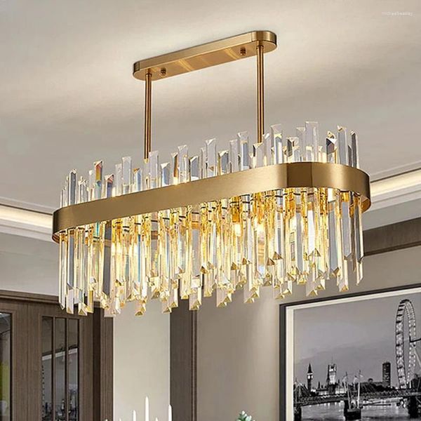 Lustres de bronze retangular moderno candelabro iluminação LED lustre de cristal barco lâmpada de teto de luxo luminária interior para sala de estar