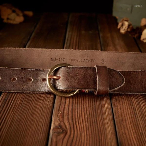 Belts Belt Belt a mano vegetale fatta con la fibbia in ottone in pelle abbronzata per lavoro casual maschile da cowboy occidentale