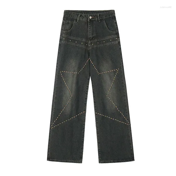 Jeans da uomo Pantaloni con rivetti Hip Hop vintage Uomo Harakuju Streetwear Pantaloni in denim larghi Patchwork