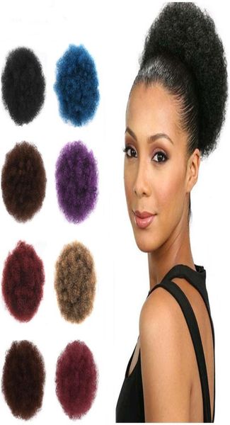 Afro puff cabelo sintético coque chignon peruca para mulheres cordão rabo de cavalo kinky encaracolado updo clipe extensões de cabelo 3674422