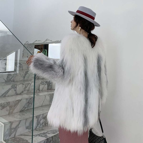 Chiudi gli occhi ed entra nella posizione C dominante Cappotto di pelliccia intrecciata in volpe di marmo finlandese, cappotto di media lunghezza per abbigliamento femminile 509153