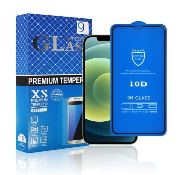 Proteggi schermo a copertura totale 10D per iPhone 13 12 11 Pro XS Max XR X 8 7 6 Plus 12Pro Vetro temperato con durezza 9H 10 in 1 Scatola di carta2570086