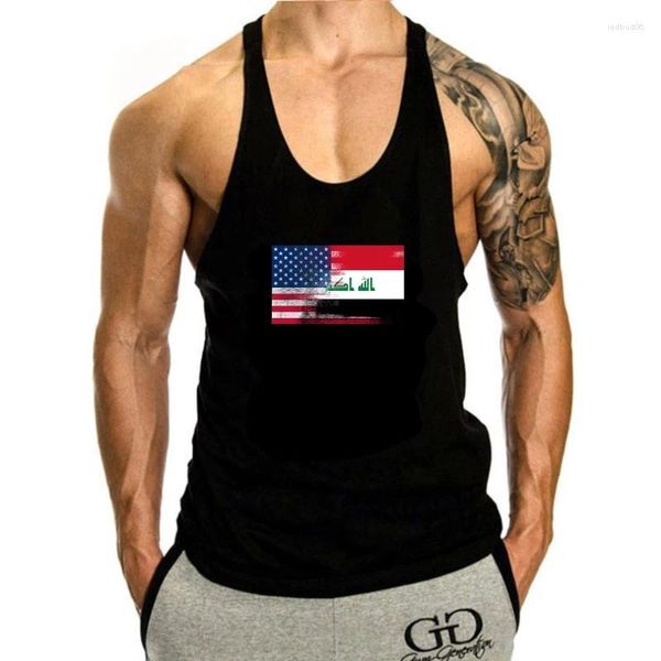 Männer Tank Tops Baumwolle Oansatz Individuell Bedruckte Männer Top Irakische Amerikanische Hälfte Irak Amerika Flagge Frauen