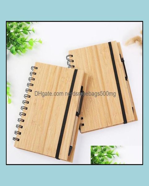 Blocos de notas Notas Escritório Escola Suprimentos Negócios Industrial Madeira Bambu Er Notebook Espiral Bloco de Notas com Caneta 70 Folhas Recicladas Lin5279462