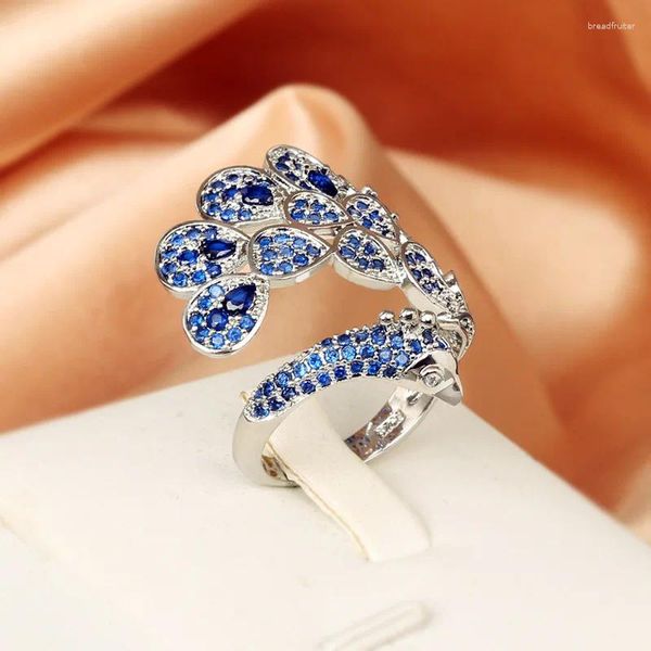 Cluster Ringe 925 Silber Exquisite Smart Eisvogel Öffnung Blau Zirkon Ring Weibliche Tier Vogel Party Geburtstag Geschenk Großhandel