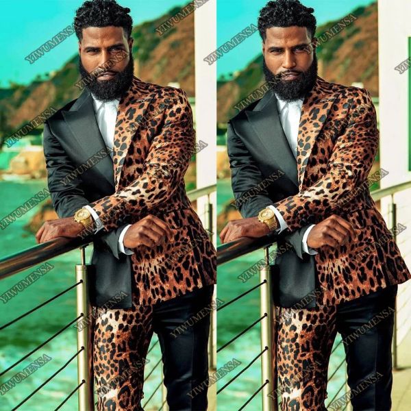 Abiti da uomo casual Abiti da 2 pezzi Set Giacca da banchetto leopardata unica con pantaloni Abbigliamento da sposo Smoking da lavoro Blazer su misura