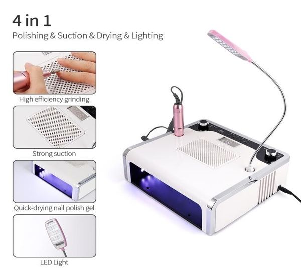 Máquina de aspirador de pó mult 4 em 1, coletor de pó com luz uv, lâmpada de unha, 30000rpm, peça de mão, broca de manucure, conjunto de brocas 6437592