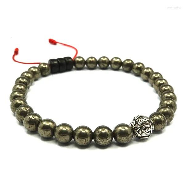 Braccialetti con ciondoli Bracciale da donna intrecciato a mano in argento tibetano con perline di pirite intagliate a mano da uomo